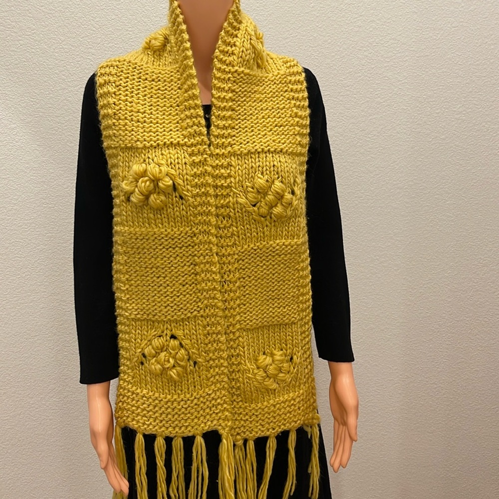 Handmade wool blend yellow long scarf - Picture 2 of 7